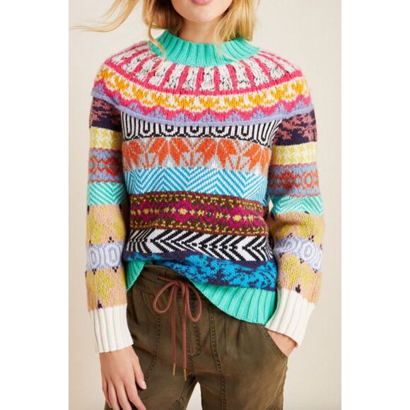 Anthropologie Ryan Fair Isle Sweater Multi Color Size Small - Picture 1 of 8